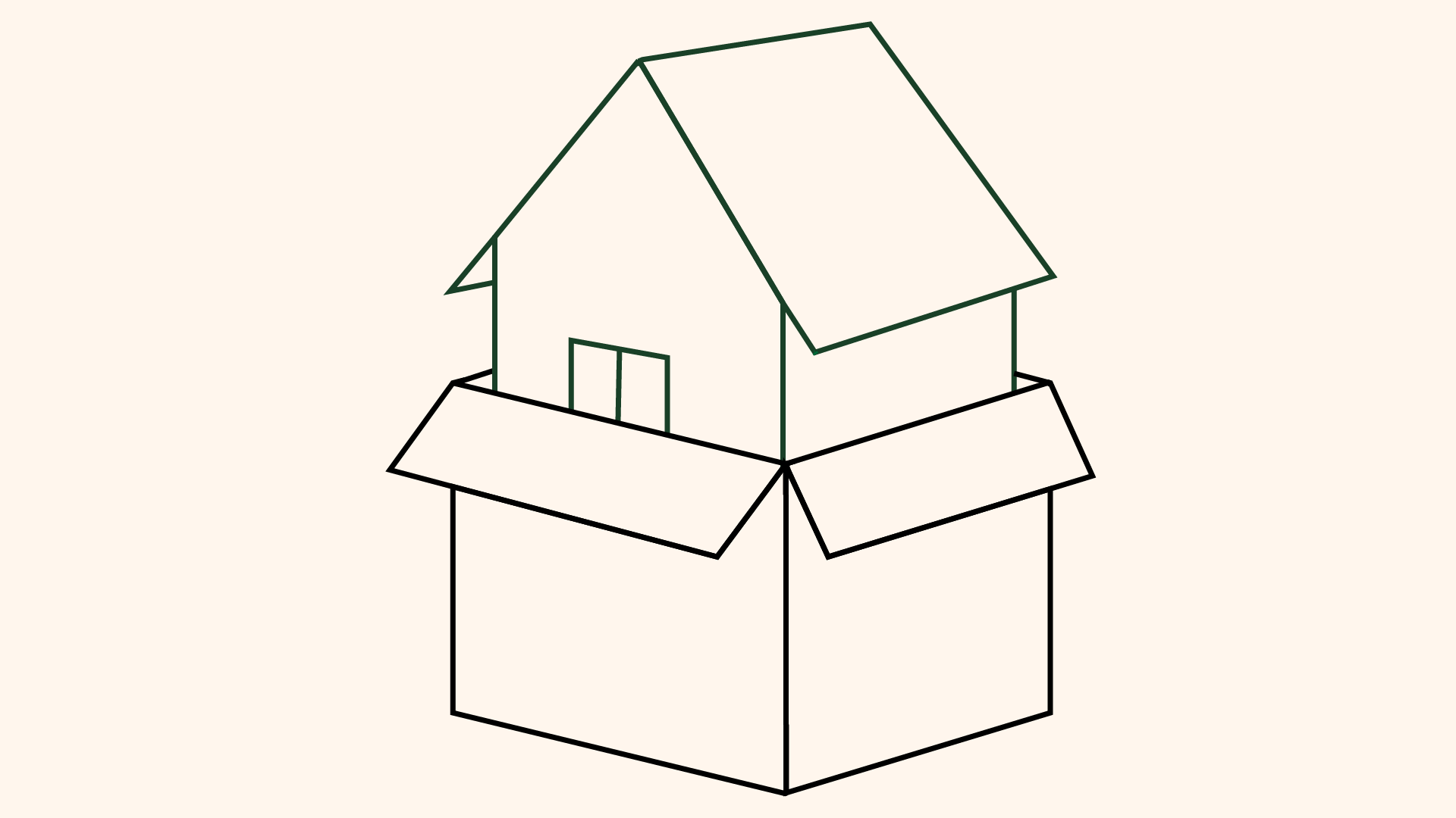 Tecknat hus i flyttlåda symbol för bortforsling